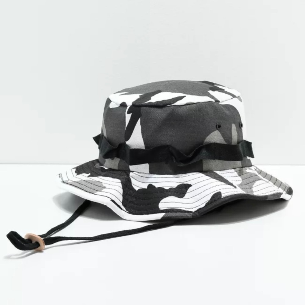 Camo Bucket Hat, Black, grey , White